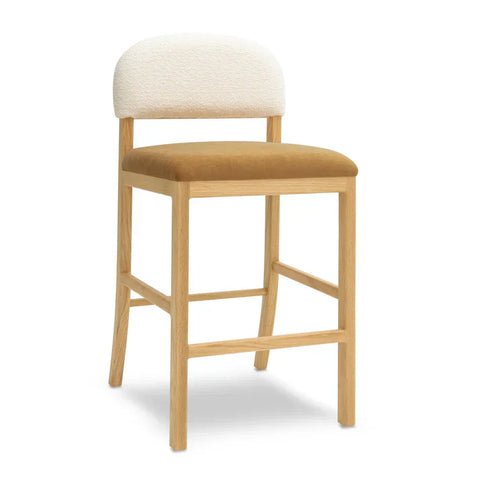 Timeless Minimalist Rustic Oak Upholstered Counter Stool