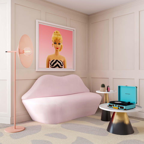 Lips Curved Velvet Upholstered Standard Sofa