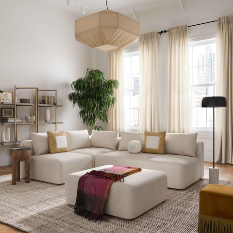 Timeless Minimalist Cocktail Ottoman with Pad Feet in Cream