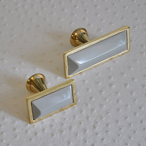 Modern Polished Brass Rectangle Cabinet Knob with Resin Inlay
