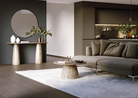 LH Imports Truffle Timeless Minimalist Drum Coffee Table