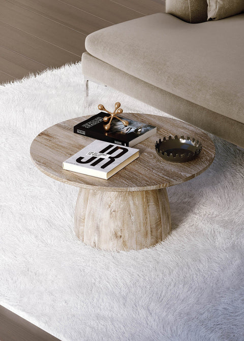 LH Imports Truffle Timeless Minimalist Drum Coffee Table