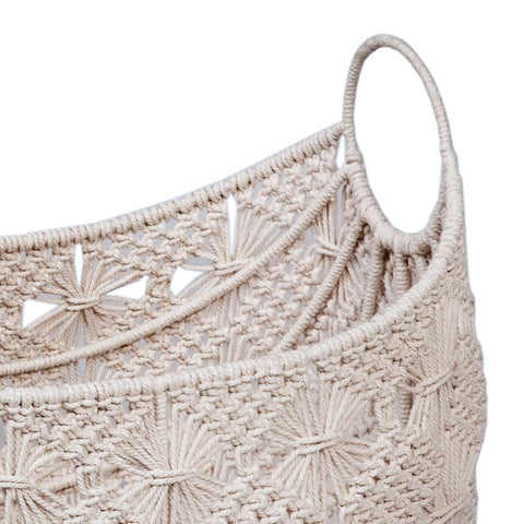 Suzone Natural White Woven Crocheted Cotton Boat Shaped Basket, Set of 2