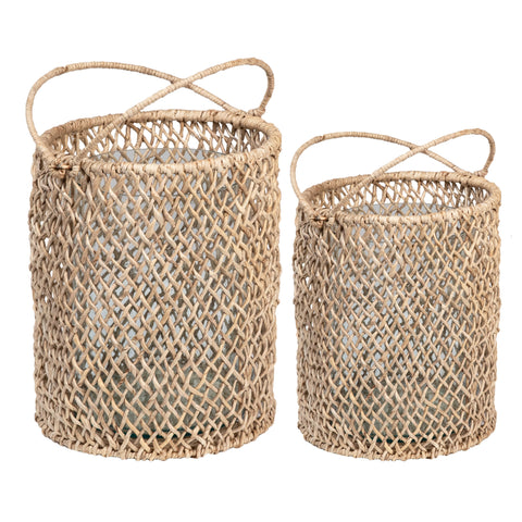 Flyer Hand Woven Abaca Round Hurricanes with Handles, Set of 2