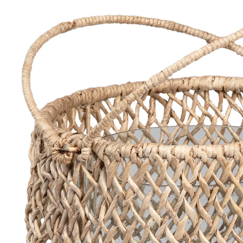 Flyer Hand Woven Abaca Round Hurricanes with Handles, Set of 2
