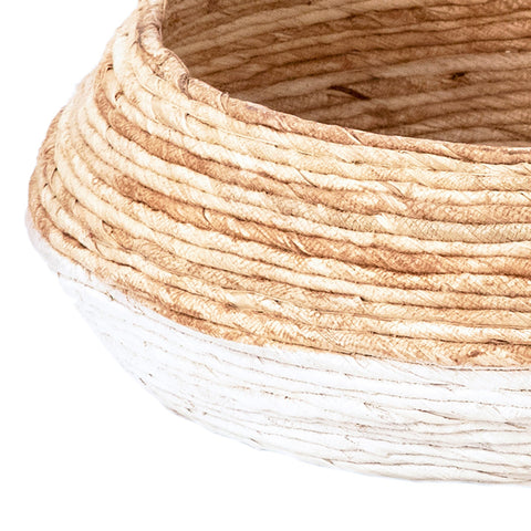 Eviti Natural Woven Round Abaca Nesting Low-Profile Two Toned Baskets in Natural and White