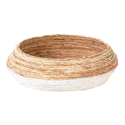 Eviti Natural Woven Round Abaca Nesting Low-Profile Two Toned Baskets in Natural and White