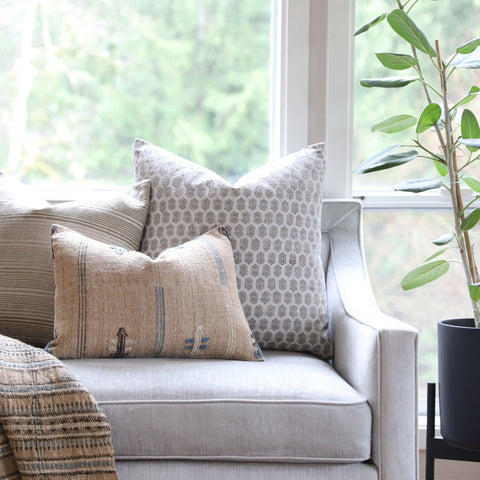 Filling Spaces Artful Traditionalist Organic Handcrafted Embroidery Accent Pillow - 18 x 18 - 20 x 20 - 22 x 22 - 24 x 24 - 26X 26 - 14 x 20 - 14 x 40 - 18 x 40 - 16 x 50