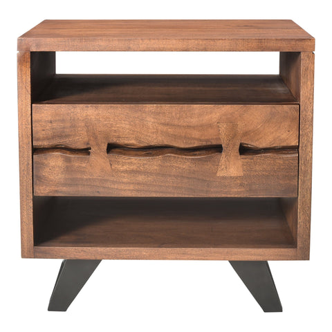 Industrial Rustic Rectangle Wood Nightstand with Splayed Legs