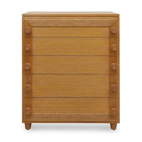 Mid Century Oak Accent Chest with Knob Handle Matte Finish