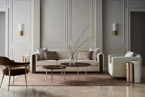 Artful Traditionalist Modern Curved Stone Drum Center Table