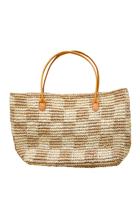 Beach Geometric Raffia Tote with Open Top Design