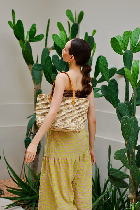 Beach Geometric Raffia Tote with Open Top Design