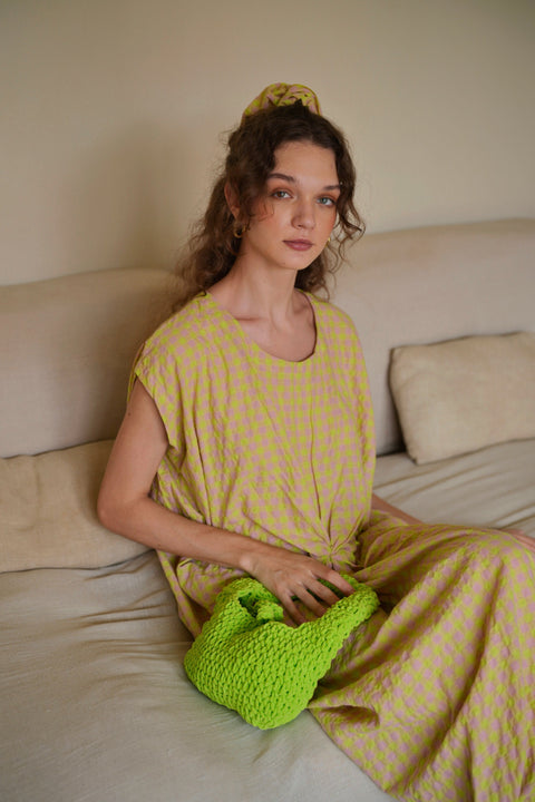 Casual Handmade Braided Lime Green Clutch