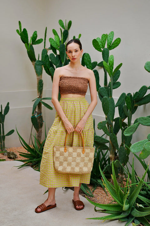 Beach Geometric Raffia Tote with Open Top Design