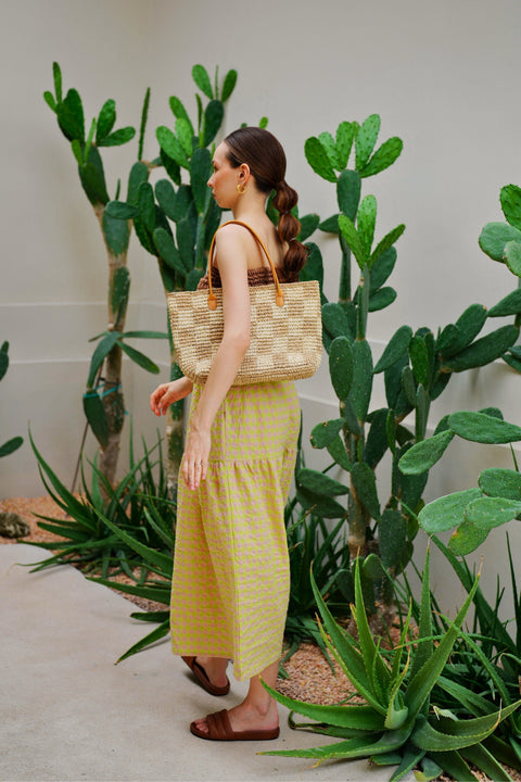 Beach Geometric Raffia Tote with Open Top Design