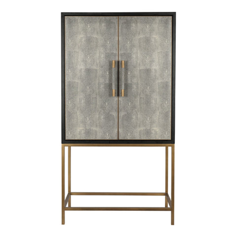 Abstract Matte Lacquered Oak Bar Cabinet with Pull Handles