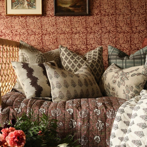 Filling Spaces Artful Traditionalist Organic Handcrafted Graphic Accent Pillow - 18 x 18 - 20 x 20 - 22 x 22 - 24 x 24 - 26X 26 - 14 x 20 - 14 x 40 - 18 x 40 - 16 x 50