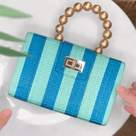 Beach Handmade Stripe Raffia Clutch with Turn Lock