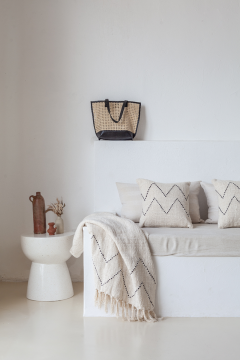 Casual Handmade Geometric Leather Trim Tote