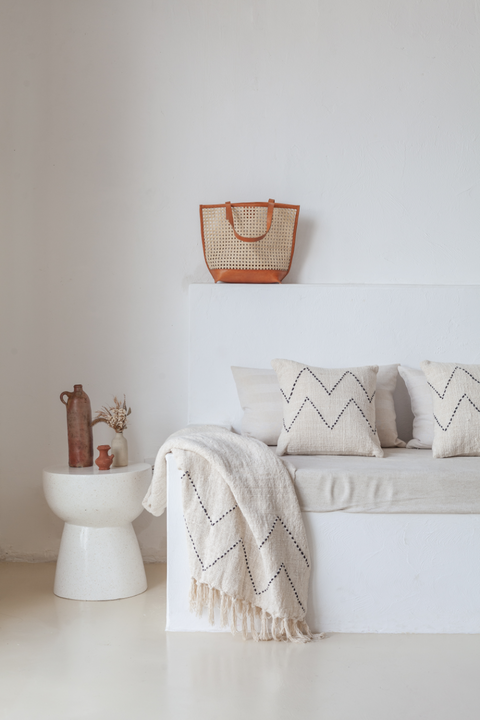 Casual Handmade Geometric Leather Trim Tote