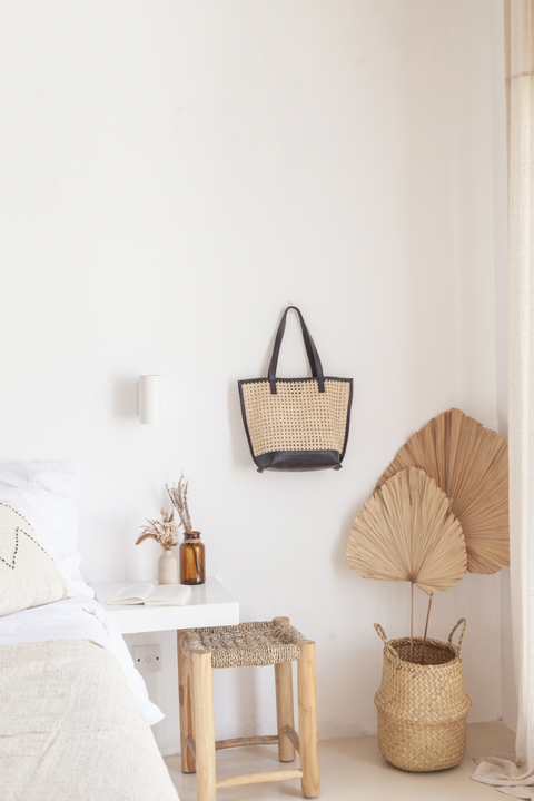 Casual Handmade Geometric Leather Trim Tote