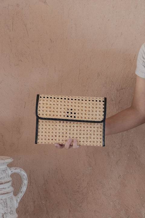 Handmade Geometric Contrast Trim Clutch