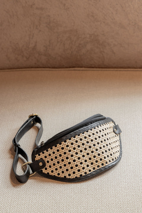 Beach Geometric Leather Trim Sling Bag with Adjustable Straps