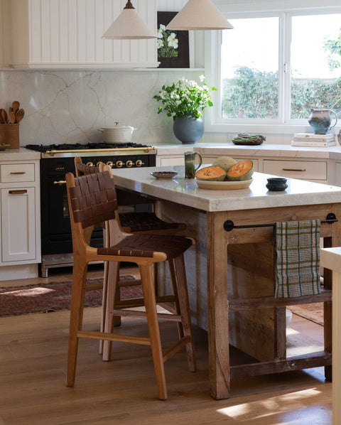 Timeless Minimalist Scandinavian Oak Slat Back Counter Stool