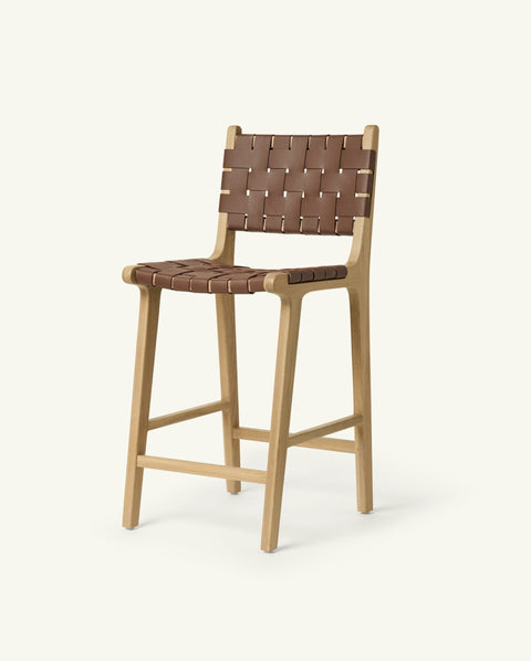 Timeless Minimalist Scandinavian Oak Slat Back Counter Stool
