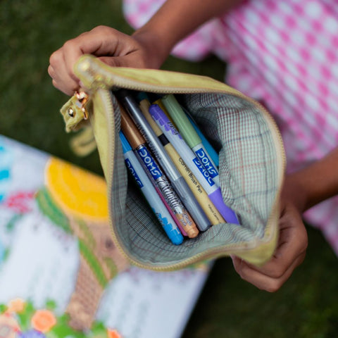 Artful Traditionalist Geometric Embroidery Zip Top Pouch