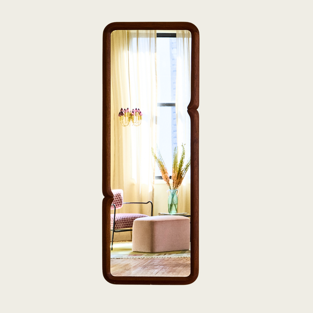 1980s Studio Made Solid Walnut Pinched Mirror by Steven Mackintosh – Circa