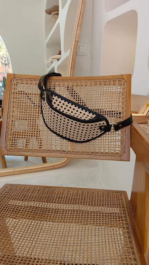 Beach Geometric Leather Trim Sling Bag with Adjustable Straps