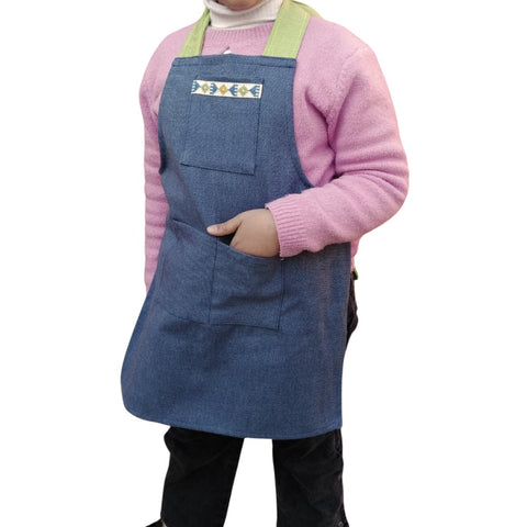 Bib Geometric Apron with Embroidery and Patch Pockets