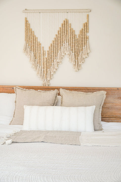 Monochromatic Scandinavian Embroidered Lumbar Throw Pillow