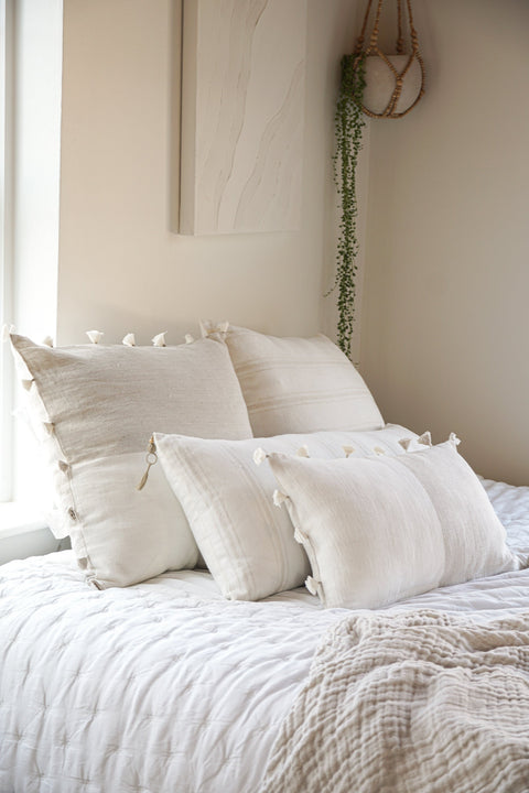 Monochromatic Scandinavian Embroidered Lumbar Throw Pillow