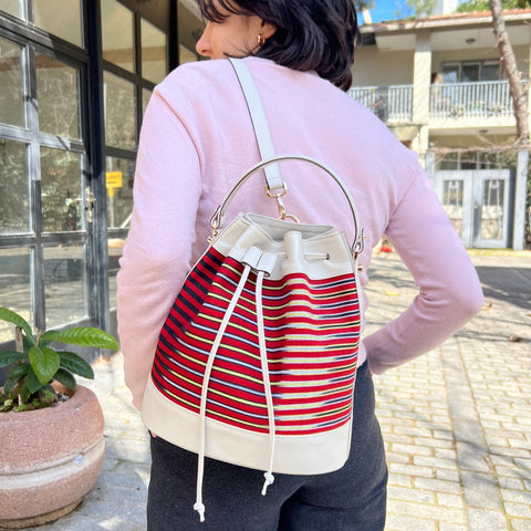 Casual Stripe Embossed Drawstring Bucket Bag