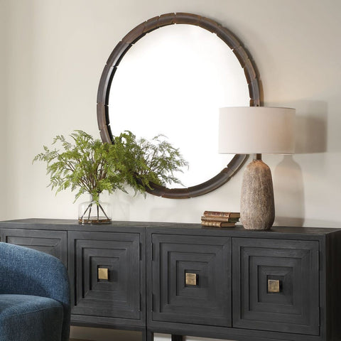 Traditional Handcrafted Bronze Round Accent Mirror for Entryway