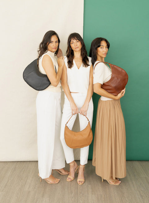 Mahogany Solid Leather Shoulder Bag with Interior Pocket