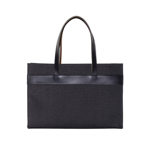 Hand Loomed Stripe Tote with Leather Trim and Magnetic Closure