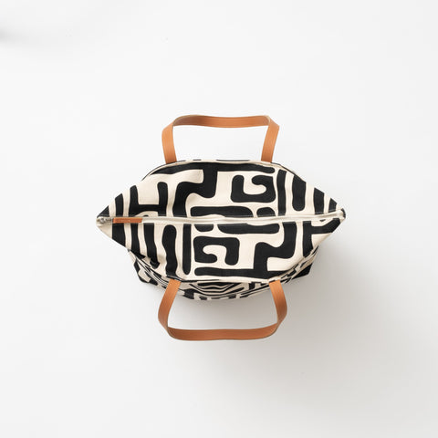 Abstract Graphic Tote with Zip Top and Pocket