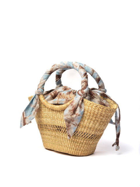 Basket Weave Basket Bag with Tie Closure