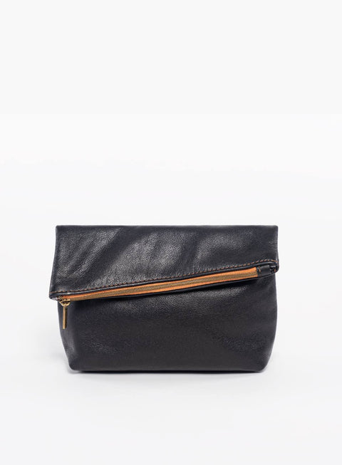 Solid Black Zip Top Pouch with Pocket