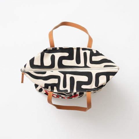 Love Graphic Hand Screen Printed Tote with Beads and Zipper