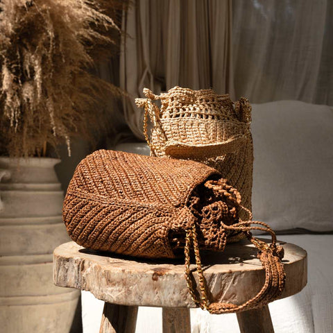 Handmade Drawstring Bucket Bag with Chains