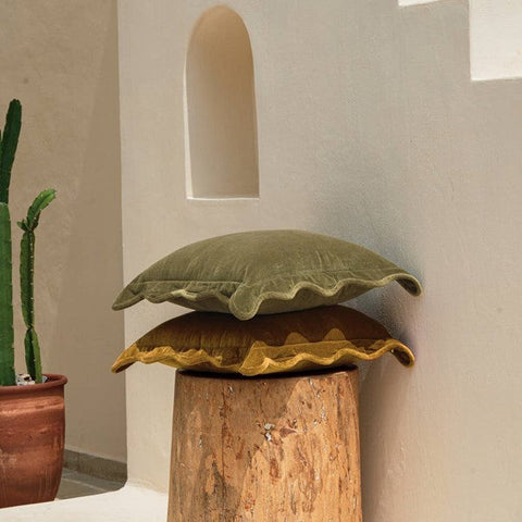 Powered by People Vintage Quiet Luxury Cotton Velvet Pillow Cover with Scallop Trim - 20 x 20