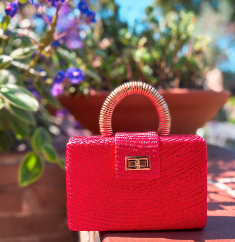 Beach Geometric Handmade Clutch with Turn Lock Closure