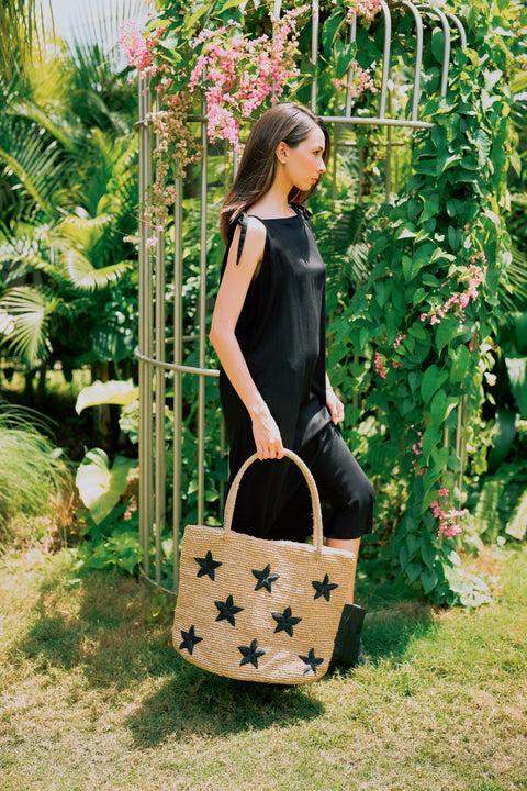 Beach Geometric Embroidery Star Open Top Tote