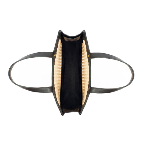 Geometric Open Top Handmade Tote with Leather Trim