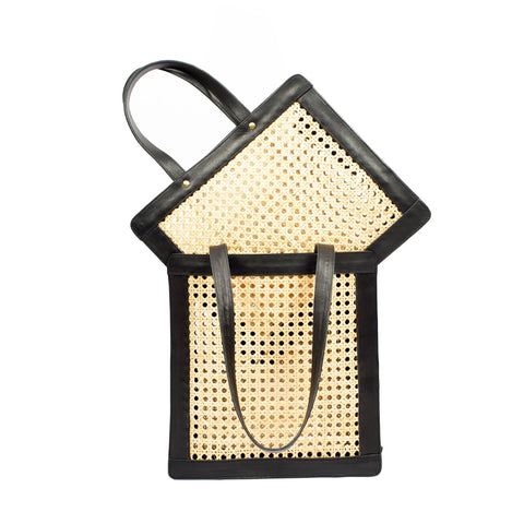 Geometric Open Top Tote with Shoulder Straps and Pocket